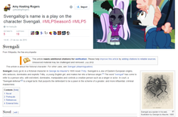 Size: 1160x766 | Tagged: safe, screencap, coloratura, svengallop, the mane attraction, amy keating rogers, countess coloratura, meta, svengali, text, twitter, wikipedia