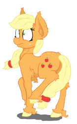 Size: 2473x3969 | Tagged: safe, artist:paskanaakka, derpibooru exclusive, applejack, earth pony, pony, butt freckles, colored hooves, ear fluff, female, fluffy, freckles, mare, nose wrinkle, shrunken pupils, simple background, solo, transparent background, unshorn fetlocks