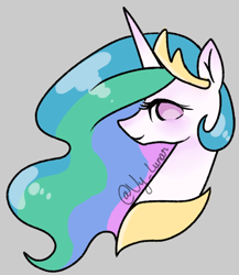 Size: 650x750 | Tagged: safe, artist:thanhvy15599, princess celestia, alicorn, pony, bust, female, gray background, looking at you, mare, no pupils, portrait, simple background, solo