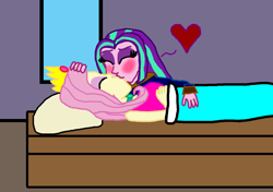 Size: 1560x1096 | Tagged: safe, artist:bigpurplemuppet99, aria blaze, fluttershy, equestria girls, ariashy, blushing, female, flutterblaze, kissing, lesbian, shipping