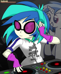 Size: 1024x1249 | Tagged: safe, artist:tonystorm12, dj pon-3, vinyl scratch, equestria girls, solo, turntable