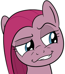 Size: 989x1119 | Tagged: safe, artist:underwoodart, pinkie pie, earth pony, pony, bust, dreamworks face, faic, pinkamena diane pie, portrait, simple background, smug, smugdash, solo, transparent background