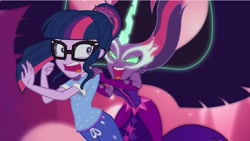 Size: 851x479 | Tagged: safe, derpibooru import, screencap, midnight sparkle, sci-twi, twilight sparkle, equestria girls, legend of everfree, ponytail, sci-twi's nightmare, youtube link