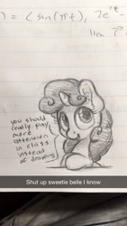 Size: 1080x1920 | Tagged: safe, artist:bobdude0, sweetie belle, pony, unicorn, dialogue, lined paper, meta, traditional art