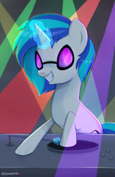 Size: 1950x3000 | Tagged: safe, artist:kodabomb, dj pon-3, vinyl scratch, pony, unicorn, magic, solo, turntable