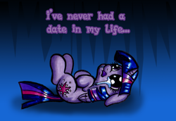 Size: 1280x879 | Tagged: safe, artist:darkone10, derpibooru import, twilight sparkle, twilight sparkle (alicorn), alicorn, pony, crying, feels, floppy ears, forever a virgin, forever alone, legs in air, lonely, meme, on back, open mouth, princess of friendzone, sad, solo, tfw no bf