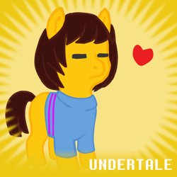 Size: 640x640 | Tagged: safe, crossover, derpibooru, determination, frisk, heart, meta, ponified, spoilered image joke, undertale