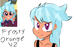 Size: 1304x836 | Tagged: safe, artist:mildockart, screencap, frosty orange, equestria girls, friendship games, background human, bust, colored pupils, cute, grin, looking at you, simple background, sketch, smiling, solo focus, white background