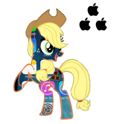 Size: 894x894 | Tagged: safe, edit, applejack, earth pony, pony, apple (company), cowboy hat, cutie mark background, food, hat, iphone, pun, rearing, simple background, solo, transparent background