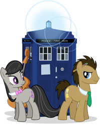 Size: 2200x2760 | Tagged: safe, artist:sircinnamon, artist:theevilflashanimator, edit, doctor whooves, octavia melody, earth pony, pony, bowtie, cello, crossover, doctor who, musical instrument, necktie, simple background, sonic screwdriver, tardis, transparent background, vector