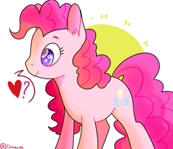 Size: 1375x1189 | Tagged: safe, artist:1racat, pinkie pie, earth pony, pony, heart, question mark, smiling, solo