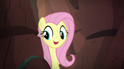 Size: 1280x720 | Tagged: safe, screencap, fluttershy, pegasus, pony, sounds of silence, cute, female, mare, open mouth, shyabetes, smiling, solo