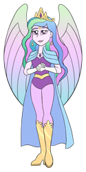 Size: 800x1604 | Tagged: safe, artist:sugar-loop, princess celestia, principal celestia, equestria girls, clothes, crossover, crown, female, jewelry, regalia, royalty, she-ra, she-ra and the princesses of power, simple background, smiling, solo, transparent background, wings