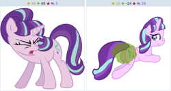 Size: 508x270 | Tagged: safe, starlight glimmer, pony, unicorn, derpibooru, exploitable meme, fart, juxtaposition, juxtaposition win, meme, meta, plot, starlight glimmer is disgusted