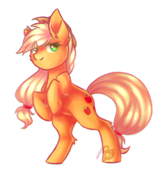 Size: 1024x1114 | Tagged: safe, artist:prettyshinegp, applejack, earth pony, pony, female, hair over one eye, looking at you, mare, rearing, simple background, smiling, solo, transparent background