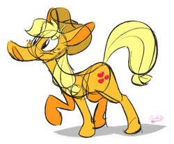 Size: 828x690 | Tagged: safe, artist:crackiepipe, applejack, earth pony, pony, applejack's hat, blonde, blonde mane, blonde tail, female, mare, orange coat, solo