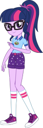 Size: 991x2966 | Tagged: safe, artist:imperfectxiii, derpibooru import, sci-twi, twilight sparkle, equestria girls, legend of everfree, camp everfree outfits, clothes, converse, female, glasses, ponytail, shoes, shorts, simple background, sneakers, socks, solo, transparent background, vector