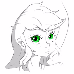 Size: 3000x3000 | Tagged: safe, artist:albertbm, applejack, equestria girls, female, freckles, hat, sketch, solo