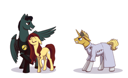 Size: 1298x800 | Tagged: safe, artist:28gooddays, earth pony, pegasus, pony, unicorn, captain hammer, doctor horrible, dr. horrible's sing-along blog, penny, ponified, simple background, white background