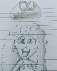 Size: 1024x1280 | Tagged: safe, artist:ponysloud99, pinkie pie, equestria girls, cappy (mario), clothes, costume, crossover, female, lined paper, mario, mario pie, super mario odyssey, traditional art