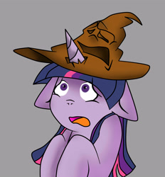 Size: 3711x4000 | Tagged: safe, artist:marmerso, derpibooru import, twilight sparkle, floppy ears, harry potter, horn impalement, sorting hat