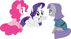 Size: 8868x4899 | Tagged: safe, artist:illumnious, maud pie, pinkie pie, rarity, earth pony, pony, unicorn, the gift of the maud pie, .ai available, absurd resolution, female, mare, simple background, transparent background, vector