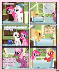 Size: 900x1080 | Tagged: safe, artist:lister-of-smeg, apple bloom, big macintosh, cheerilee, nurse redheart, pinkie pie, smarty pants, pony, comic:zap-o-lantern, comic, hospital