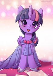 Size: 595x850 | Tagged: safe, artist:lindsay cibos, derpibooru import, twilight sparkle, twilight sparkle (alicorn), alicorn, pony, clothes, cute, dress, female, looking at you, mare, open mouth, open smile, smiling, smiling at you, solo, twiabetes