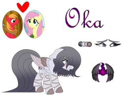 Size: 829x647 | Tagged: safe, artist:forgottendreams03, big macintosh, fluttershy, oc, oc:oka, pegasus, pony, base used, female, fluttermac, folded wings, freckles, hair over one eye, heart, male, offspring, parent:big macintosh, parent:fluttershy, parents:fluttermac, reference sheet, shipping, simple background, solo, straight, transparent background, wings