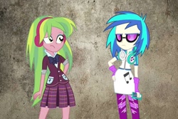 Size: 1023x682 | Tagged: safe, artist:jamesawilliams1996, dj pon-3, lemon zest, vinyl scratch, equestria girls, clothes, crystal prep academy uniform, school uniform