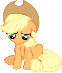 Size: 466x551 | Tagged: safe, artist:perinigricon, edit, edited screencap, screencap, applejack, earth pony, pony, the last roundup, cute, female, floppy ears, looking down, mare, sad, simple background, sitting, transparent background, unhapplejack, vector