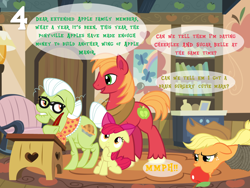 Size: 1024x768 | Tagged: safe, artist:bronybyexception, artist:cyanlightning, apple bloom, applejack, big macintosh, granny smith, earth pony, pony, adorabloom, advent calendar, blatant lies, bondage, card, christmas, christmas card, cute, element of honesty, female, filly, hogtied, holiday, letter, lying, mare