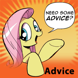 Size: 512x512 | Tagged: safe, derpibooru import, idw, fluttershy, pegasus, pony, advice, bad advice fluttershy, blue eyes, derpibooru, dialogue, exploitable meme, female, mare, meme, meta, open mouth, pink mane, raised hoof, raised leg, simple background, smiling, solo, speech bubble, spoilered image joke, talking to viewer, underhoof, yellow coat