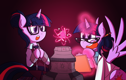 Size: 1920x1222 | Tagged: safe, artist:zanefir-dran, derpibooru import, sci-twi, twilight sparkle, twilight sparkle (alicorn), alicorn, equestria girls, friendship games, clipboard, clothes, crystal prep academy uniform, equestria girls ponified, experiment, lab coat, magic, pencil, ponified, school uniform, self ponidox, telekinesis, this will end in a black hole, twolight, wingboner