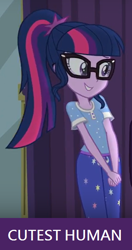 Size: 346x656 | Tagged: safe, derpibooru import, edit, edited screencap, screencap, sci-twi, twilight sparkle, equestria girls, legend of everfree, caption, cute, image macro, ponytail, solo, text, twiabetes