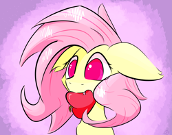 Size: 2895x2287 | Tagged: safe, artist:creepypastapon3, fluttershy, bat pony, pony, apple, biting, bust, fangs, female, floppy ears, flutterbat, food, mare, mouth hold, no pupils, portrait, race swap, solo