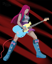 Size: 1024x1274 | Tagged: safe, artist:butcherstudios, pinkie pie, human, equestria girls, bass guitar, evil, guitar, humanized, music, musical instrument, pinkamena diane pie, punkamena, punkie pie, solo