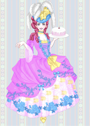 Size: 923x1299 | Tagged: safe, artist:ladyfayetale, pinkie pie, human, cake, clothes, dress, food, humanized, rococo, solo, victorian