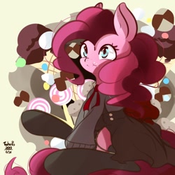 Size: 900x900 | Tagged: safe, artist:tohupo, pinkie pie, earth pony, pony, candy, clothes, female, food, lollipop, mare, solo