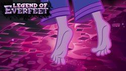 Size: 1280x720 | Tagged: safe, derpibooru import, edit, edited screencap, screencap, sci-twi, twilight sparkle, equestria girls, legend of everfree, close-up, clothes, feet, legend of everfeet, legs, logo parody, pajamas, pictures of legs, pun, soles, solo