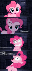 Size: 1980x4336 | Tagged: safe, artist:jadedapegasus, derpibooru exclusive, pinkie pie, earth pony, pony, blue eyes, crazy eyes, crazy face, crossover, faic, female, i.m. meen, insanity, laughing, laughing mad, mare, parody, pinkamena diane pie, text, wat