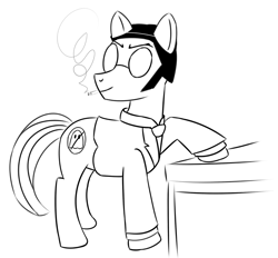 Size: 898x834 | Tagged: source needed, useless source url, safe, artist:iron curtain, earth pony, pony, black and white, cigarette, egoist anarchism, ghostbusters, glasses, grayscale, male, max stirner, monochrome, ponified, sideburns, simple background, smoking, solo, spook, stallion, white background