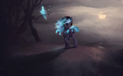 Size: 1280x800 | Tagged: safe, artist:fruitbloodmilkshake, oc, oc only, bird, pegasus, pony, female, mare, raised hoof, scenery, solo, tree, windswept mane