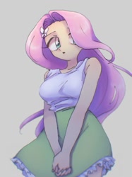 Size: 751x1003 | Tagged: safe, artist:xp_r6, fluttershy, equestria girls, breasts, clasped hands, clothes, cute, female, hootershy, looking away, shyabetes, solo