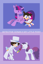 Size: 800x1200 | Tagged: safe, artist:needsmoarg4, derpibooru import, rarity, twilight sparkle, twilight sparkle (alicorn), alicorn, pony, unicorn, crossover, detective conan, kaito kid