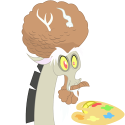 Size: 1000x1000 | Tagged: safe, artist:joey, discord, afro, badge, beard, bob ross, bust, derpibooru, derpibooru badge, facial hair, male, meta, moustache, palette, portrait, simple background, solo, transparent background