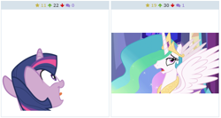 Size: 514x274 | Tagged: safe, artist:ethaes, screencap, princess celestia, twilight sparkle, alicorn, pony, no second prances, the crystal empire, derpibooru, female, juxtaposition, mare, meta, open mouth, simple background, solo, tongue out, transparent background, varying degrees of want, vector