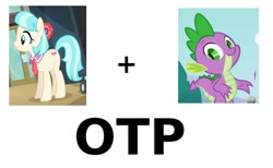 Size: 812x500 | Tagged: safe, coco pommel, spike, dragon, cocospike, crack shipping, exploitable meme, female, male, meme, otp, straight, voice actor joke