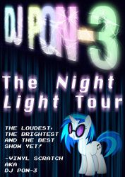 Size: 2480x3508 | Tagged: safe, artist:skeptic-mousey, dj pon-3, vinyl scratch, pony, unicorn, poster, smiling, solo, tour