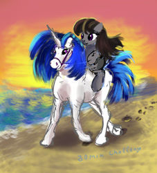 Size: 1563x1719 | Tagged: safe, artist:xbi, dj pon-3, octavia melody, vinyl scratch, earth pony, horse, pony, 30 minute art challenge, beach, female, hoers, horse riding a horse, lesbian, ponies riding horses, ponies riding ponies, riding, scratchtavia, shipping